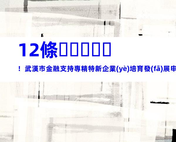 12條！武漢市金融支持專精特新企業(yè)培育發(fā)展申報獎勵支持措施合集